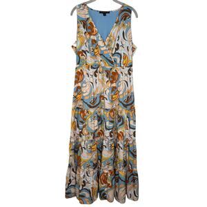 Boston Proper Womens Tiered Sleeveless V-Neck Midi Peasant Dress Size M Paisley